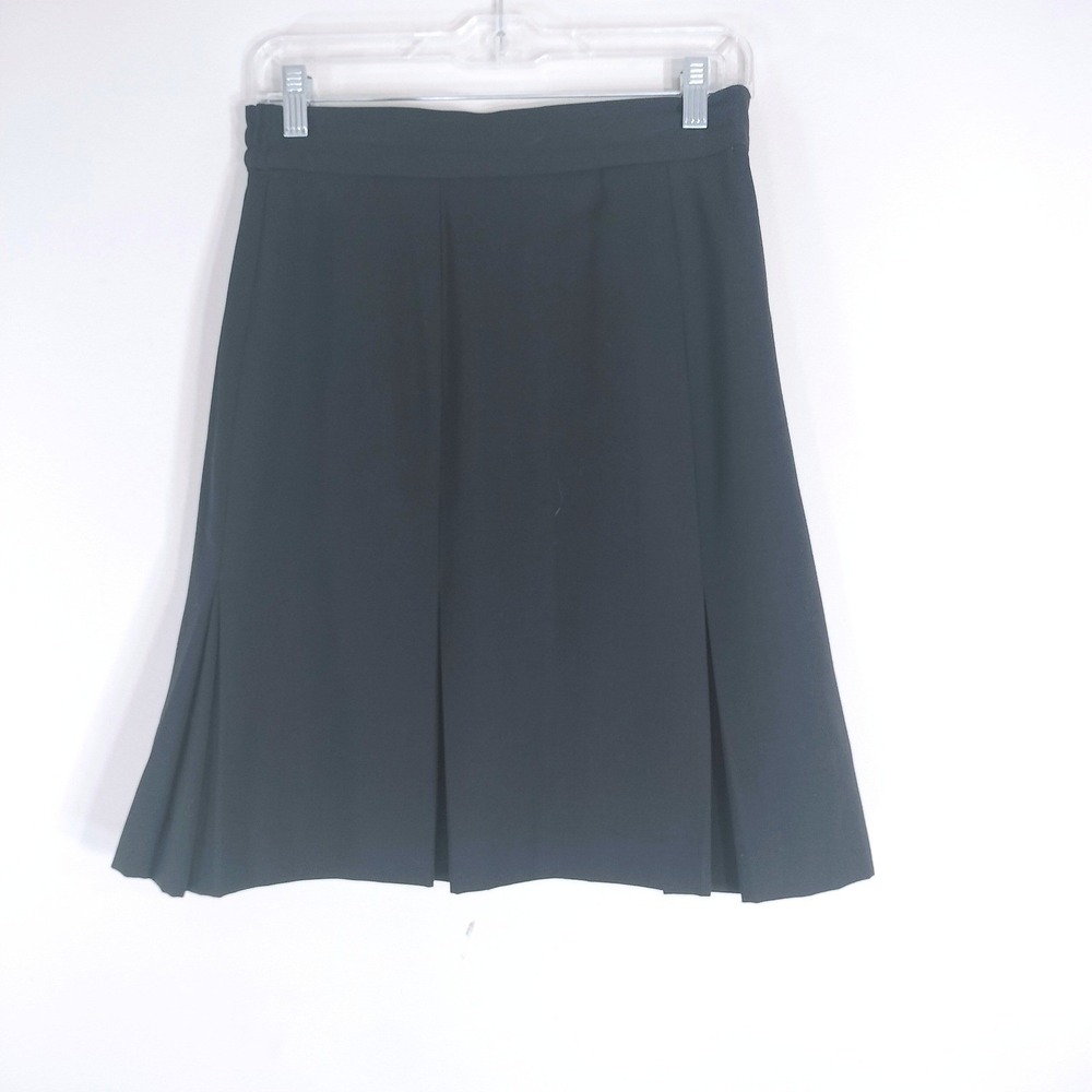 I.B. Diffusion Black Pleated Skirt; Vintage 100% Wool Knee Length Career